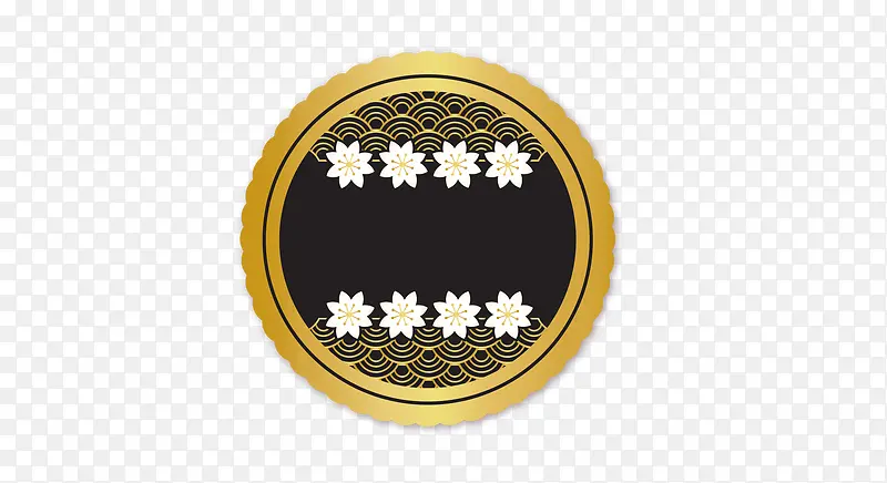 日本黑色和黄金标签圆形中间黑