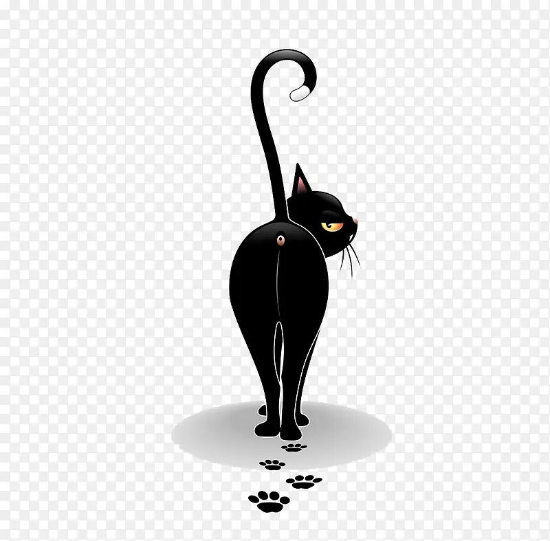 黑色翘着尾巴的猫