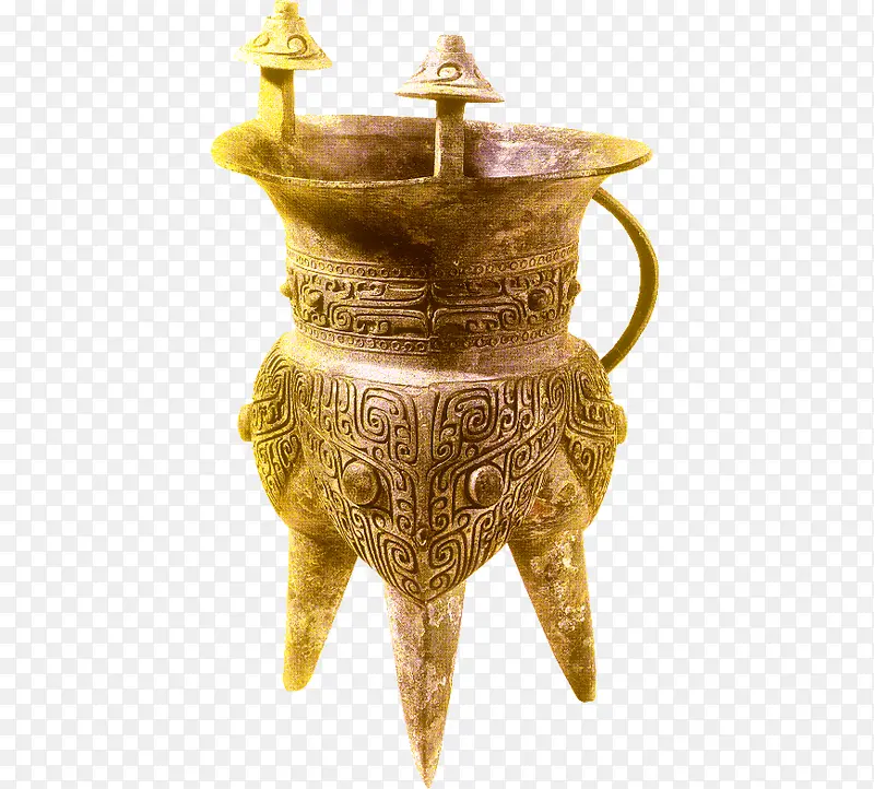 黄色中国风古代酒尊