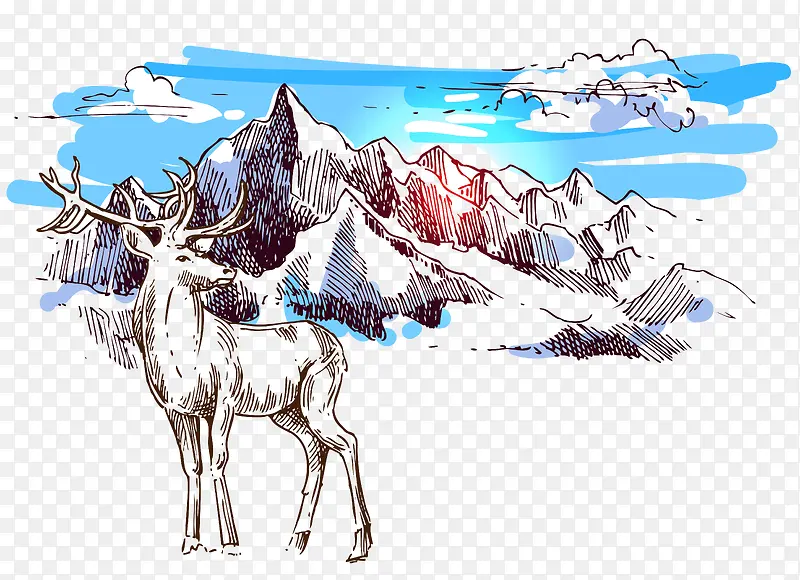 鹿和雪山