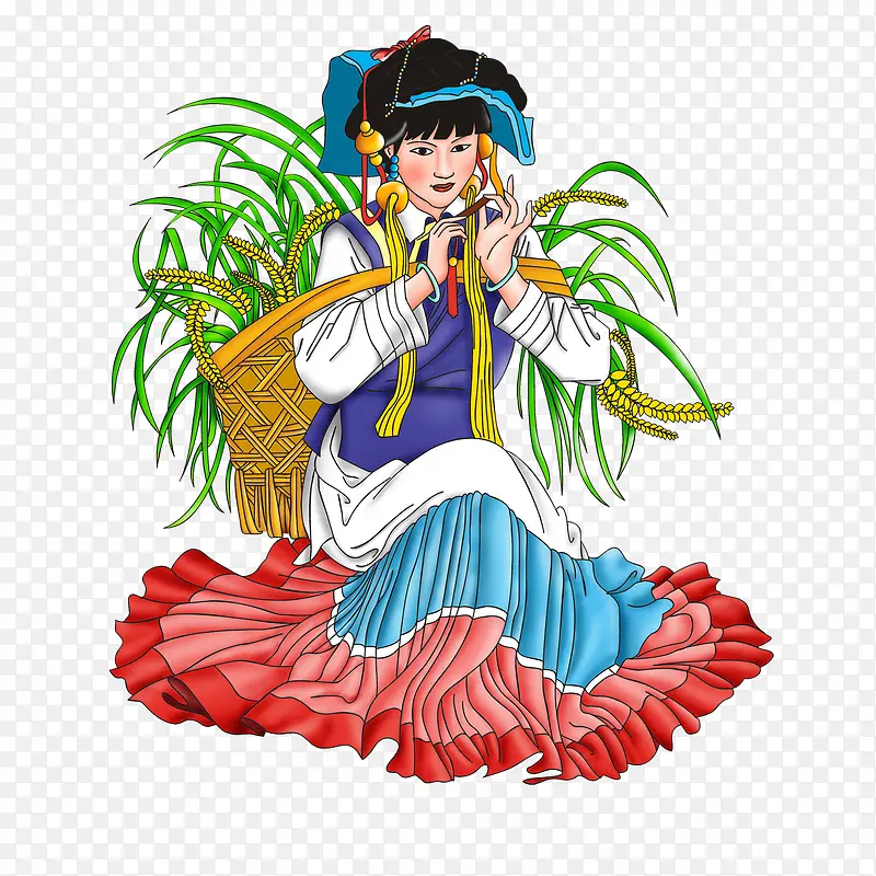 苗族少女采药图案