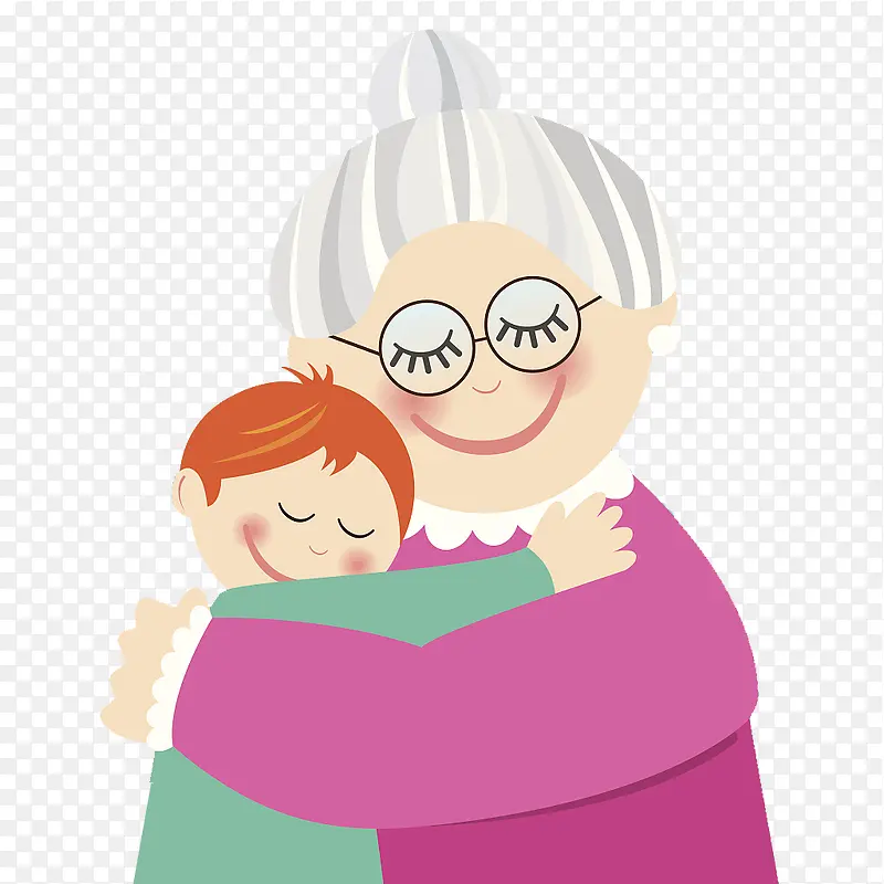 可爱温馨人物插图奶奶拥抱孙子