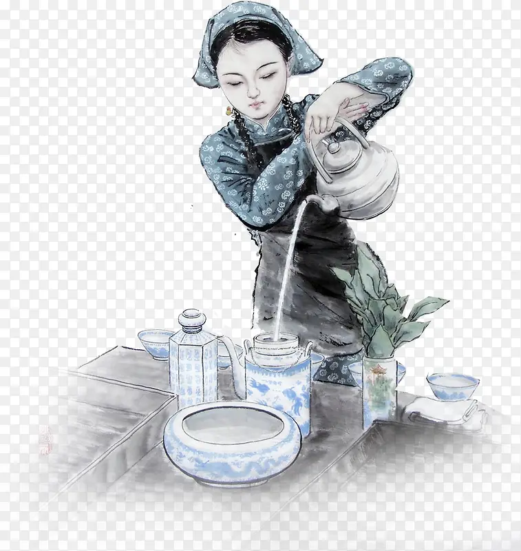 倒水的女人