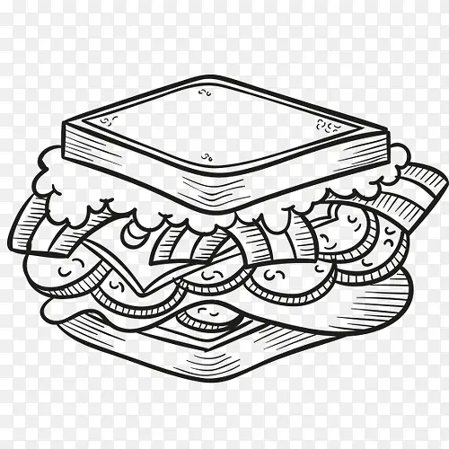 卡通手绘方形汉堡