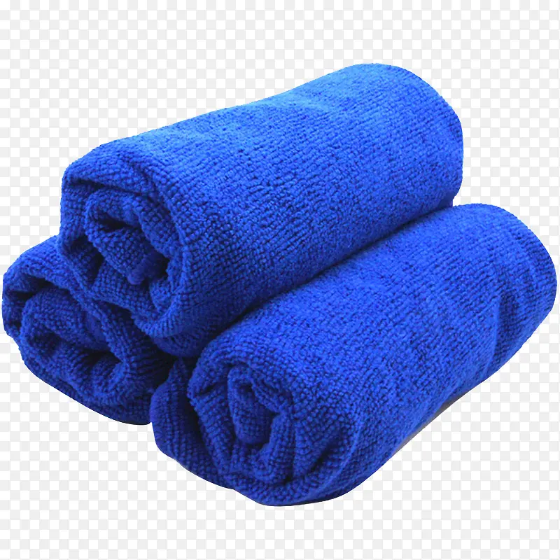 蓝色卷起来的洗车毛巾