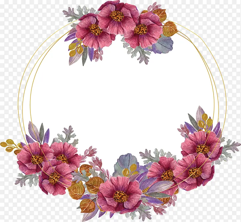 手绘风枚红色花朵边框