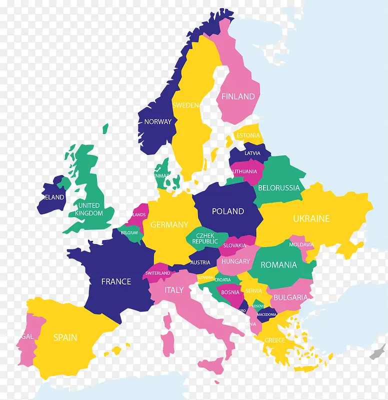 亮色欧洲城市地图