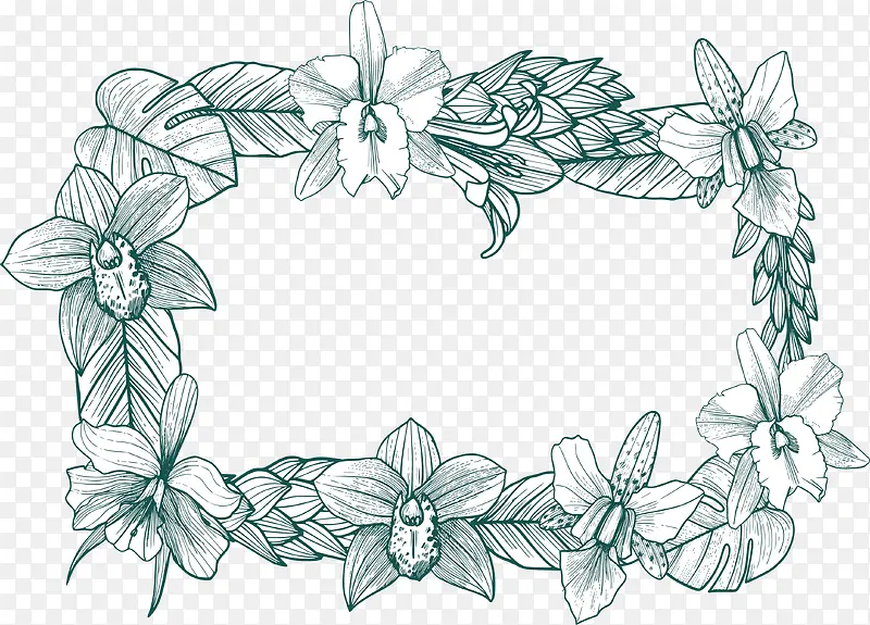 素描手绘花朵边框