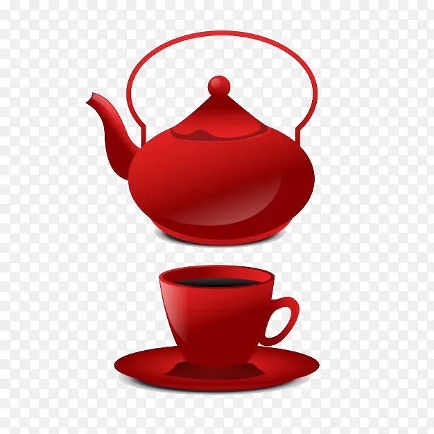 红色茶壶茶杯套装