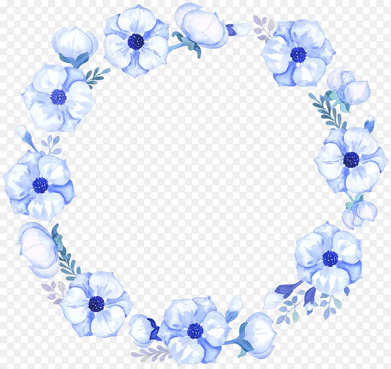 蓝色水彩手绘花环