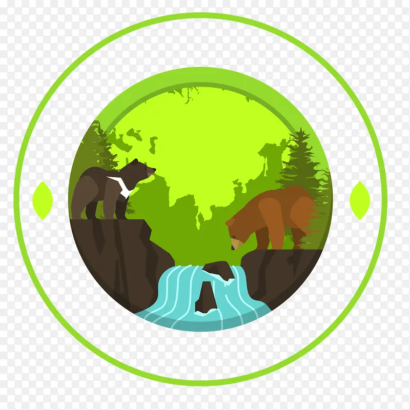 绿色地球世界地球日爱护动物矢量