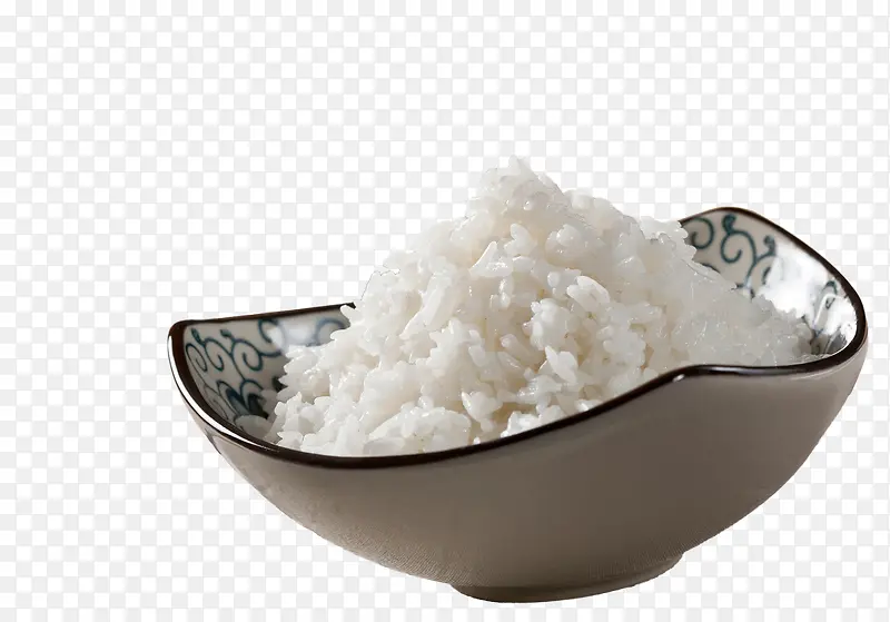 黑色瓷碗里的白米饭