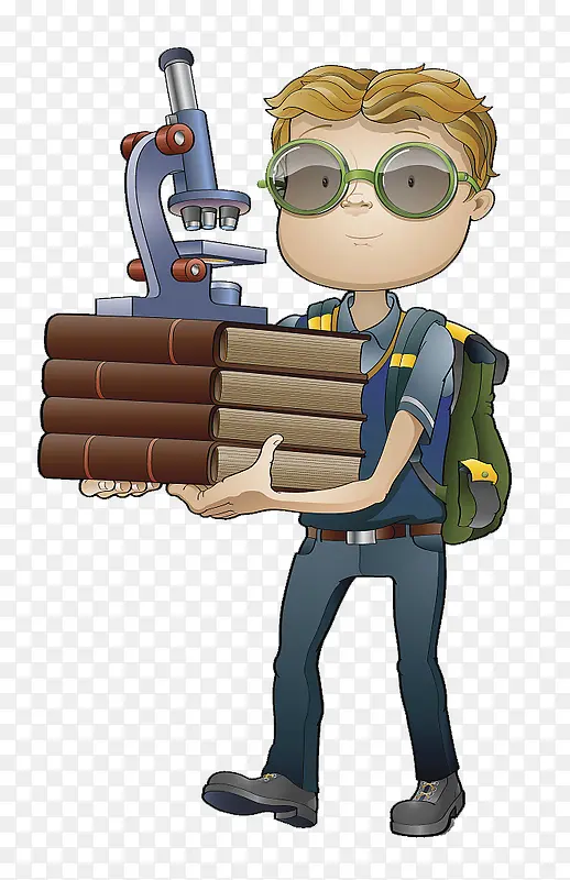 背书包拿着工具书本的小男孩