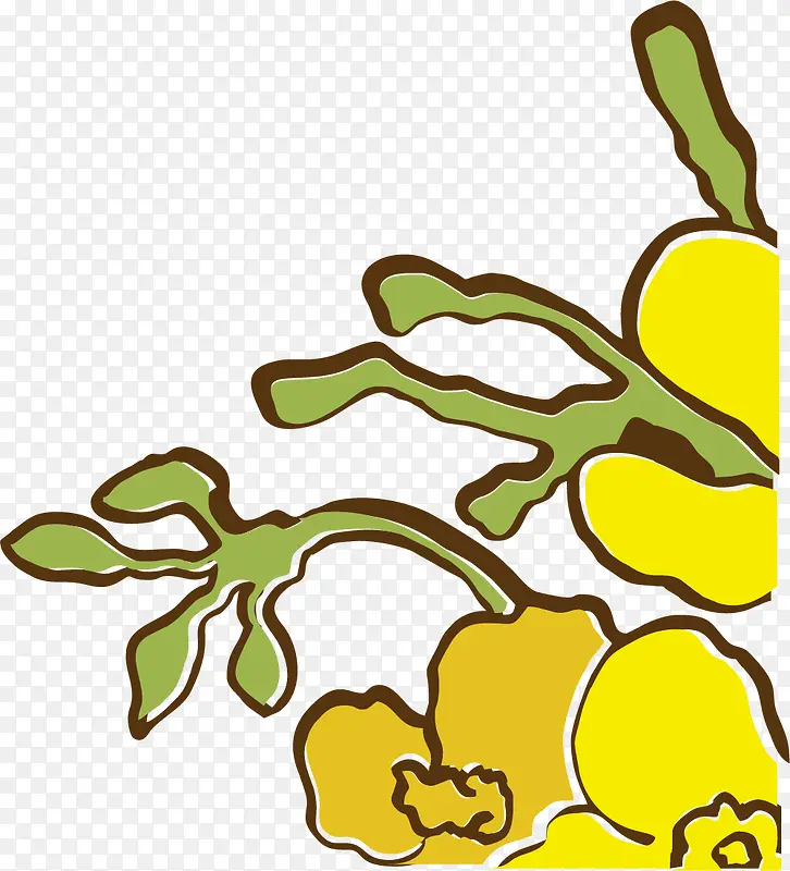 手绘风格矢量黄色油菜花