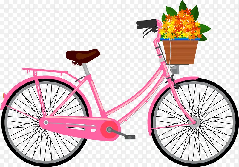 手绘粉色自行车花篮图案