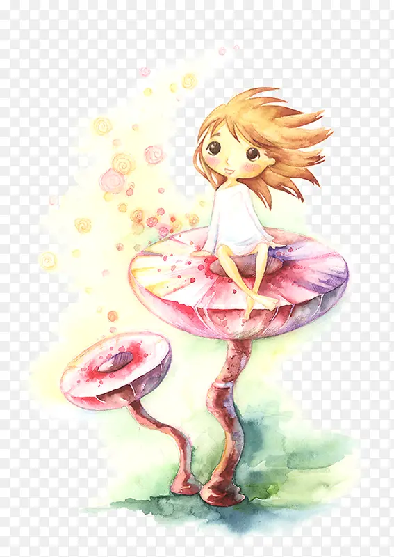 蘑菇上的可爱女孩