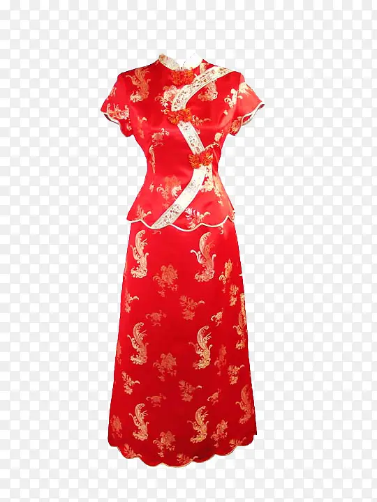 红色手绘新娘旗袍