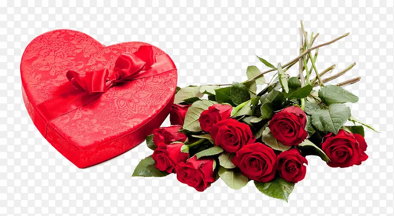玫瑰花束心形红色礼盒