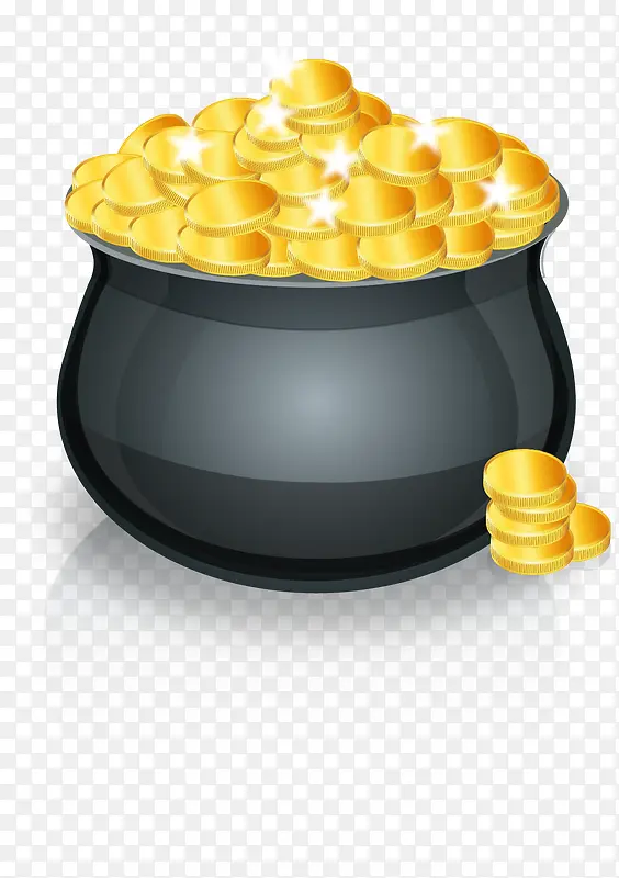 矢量手绘装满金币的罐子
