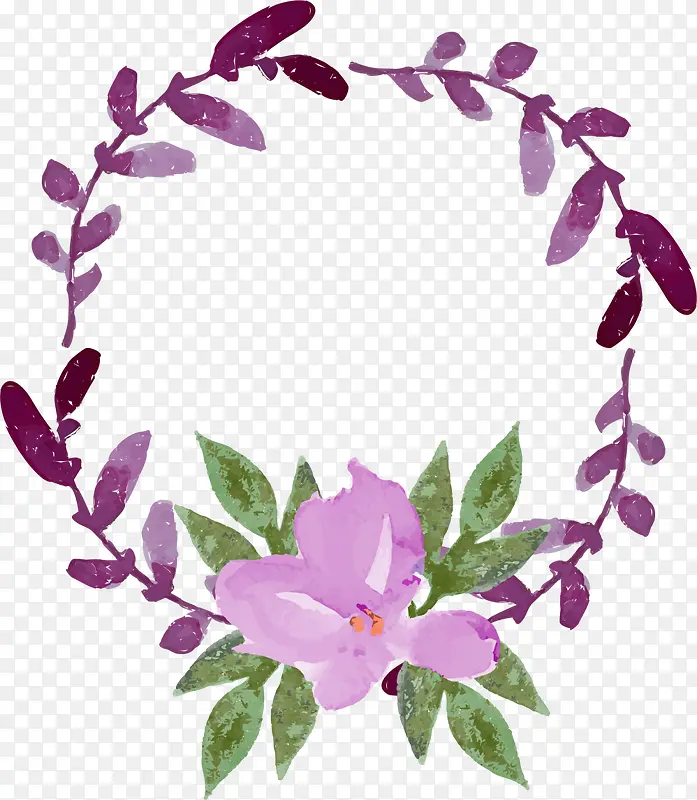 紫色水彩美丽花环
