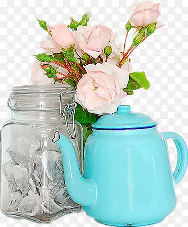 珐琅茶壶和玫瑰