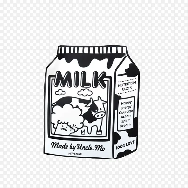 卡通一盒黑白包装的牛奶素材