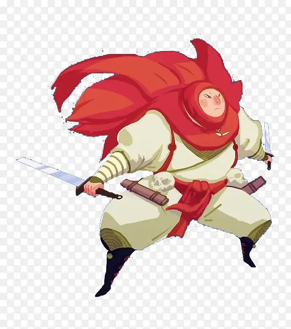 游戏人设红围巾披巾带刀武士