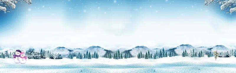 冬季山林雪人海报背景