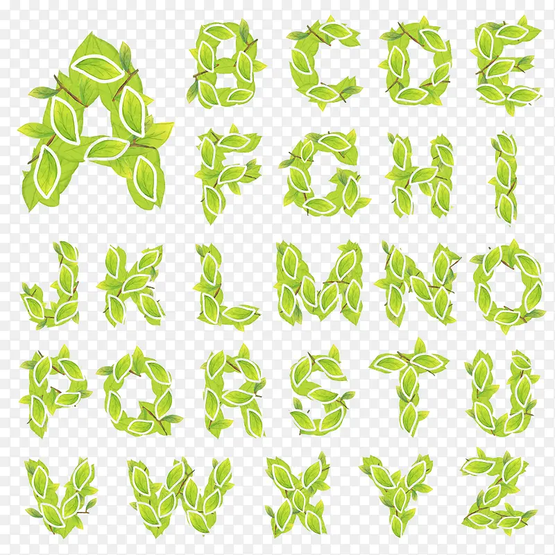 树叶组合成的英文字母表