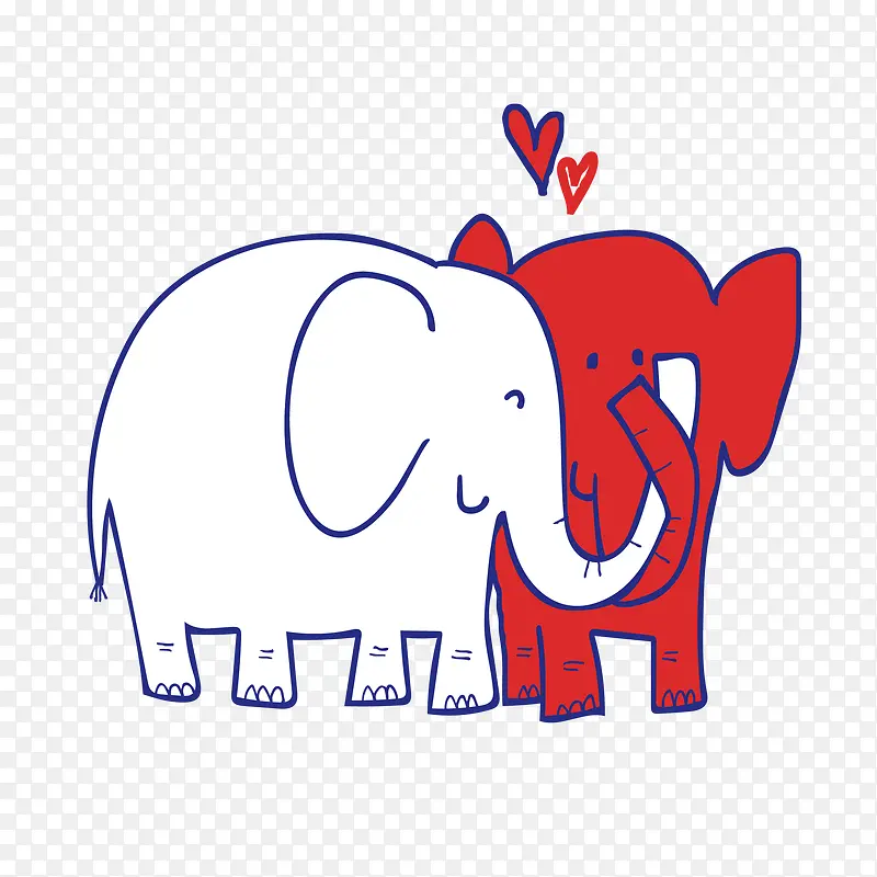 红白大象卡通爱情动物免抠素材