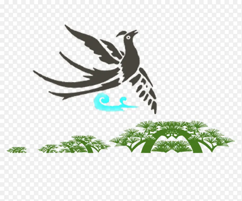 自由自在飞翔的鸟和单色树