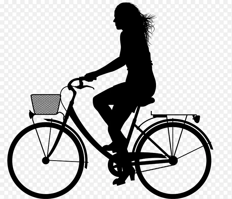 女人骑自行车剪影