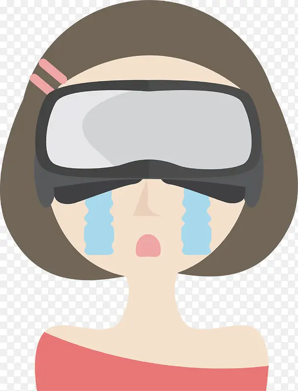 戴着护眼仪流泪的女孩