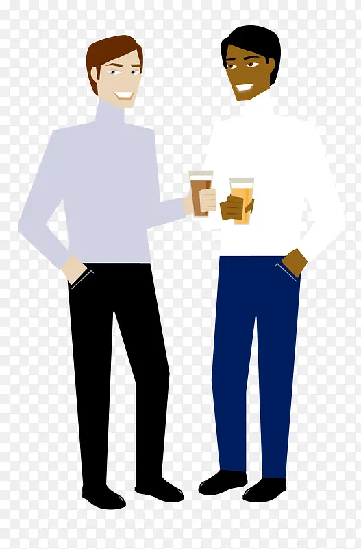 两个不同肤色的男人喝酒