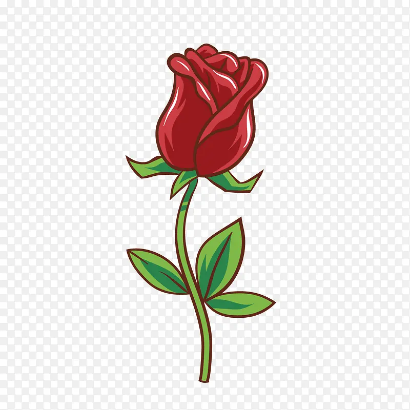 彩绘红玫瑰花枝矢量图