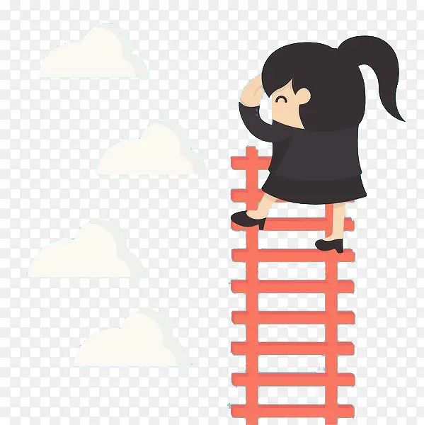 站在梯子上眺望的女孩