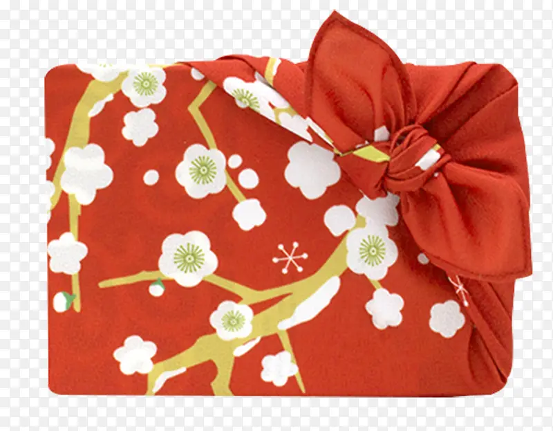 日式红色喜上梅梢包袱皮礼物包装