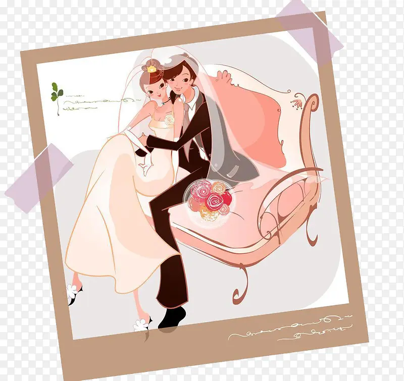 卡通结婚照片元素