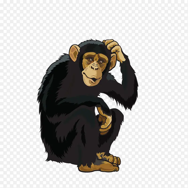 卡通抓头的黑猩猩素材