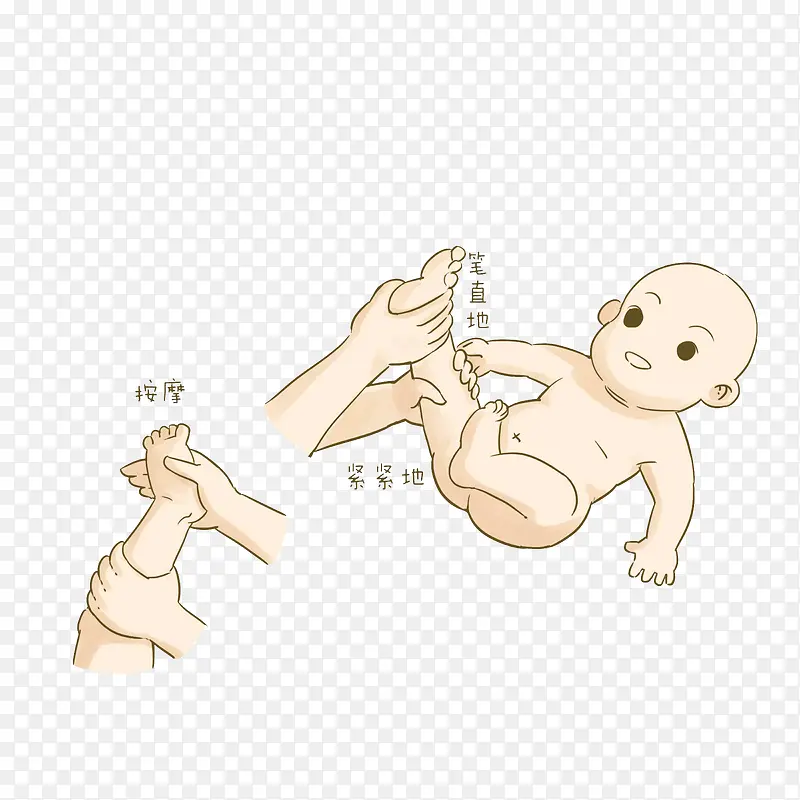 卡通抓着小婴儿的脚按摩的手素材