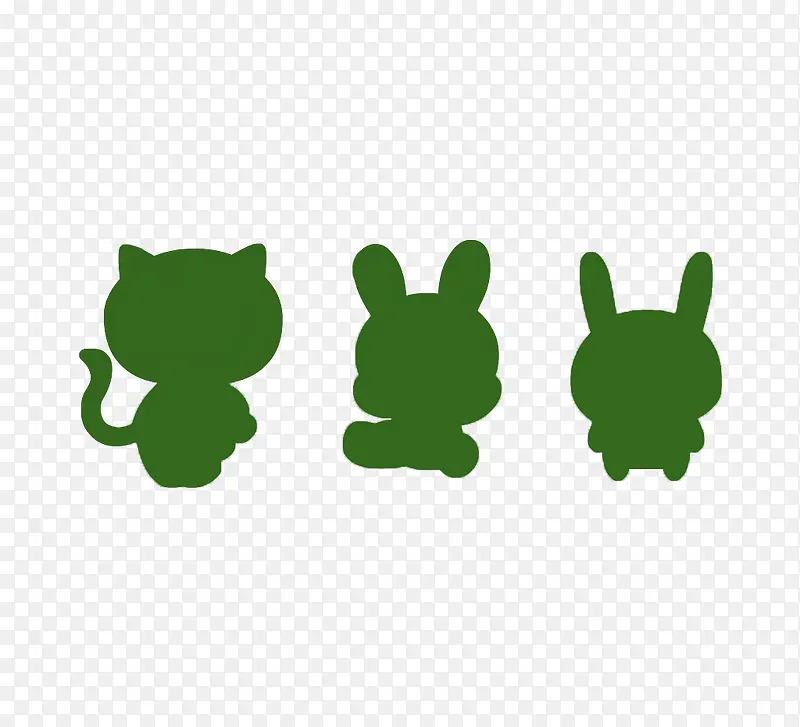 猫咪和兔子绿色剪影素材