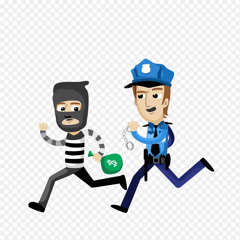 卡通抓小偷的警察素材
