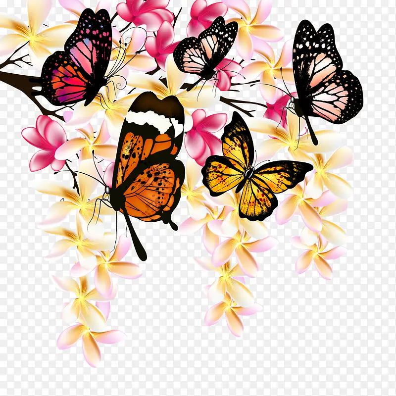 矢量花与蝴蝶