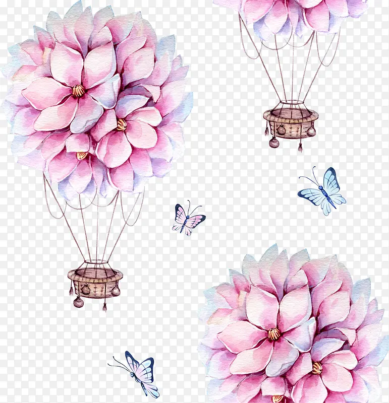 卡通手绘花朵与蝴蝶