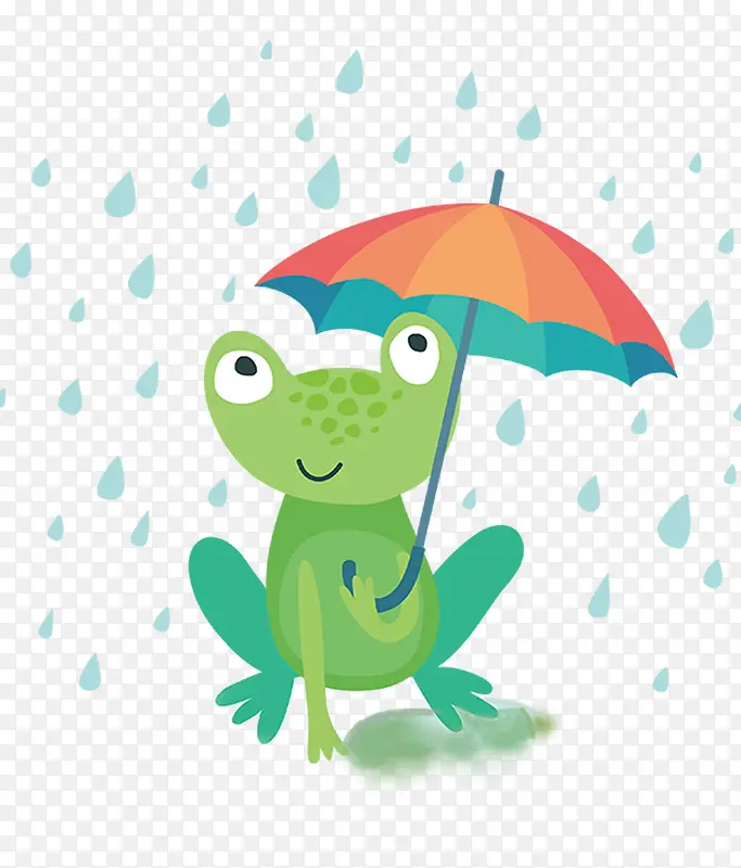 清新撑伞青蛙雨水节气