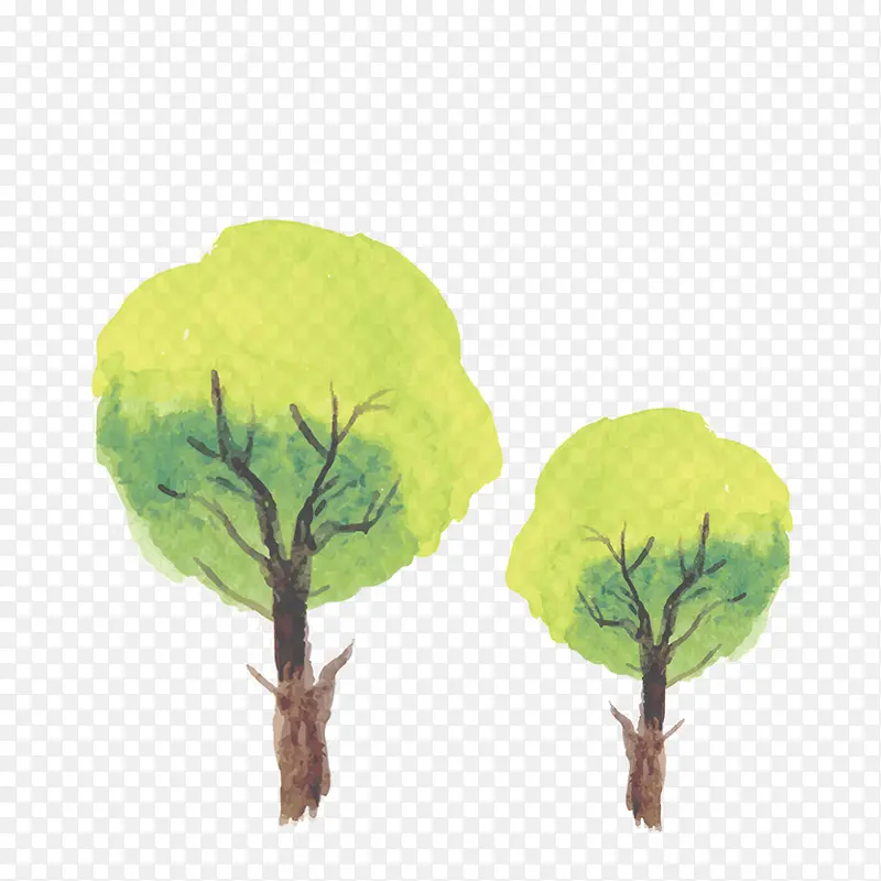 手绘水彩圆形树木