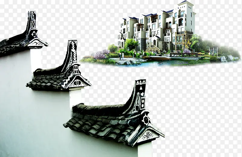 烟雨水墨江南建筑PNG图片素材下载_图片编号qwdlozby-免抠素材网