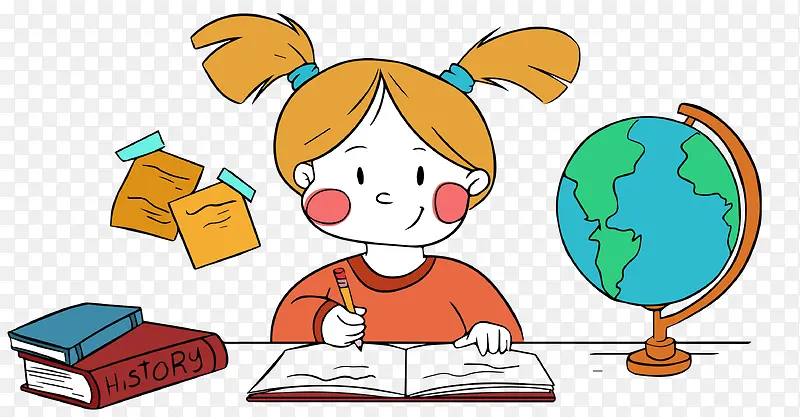 卡通小女孩学习复习地理知识矢量PNG图片素材下载_图片编号yjxanbdy-免抠素材网