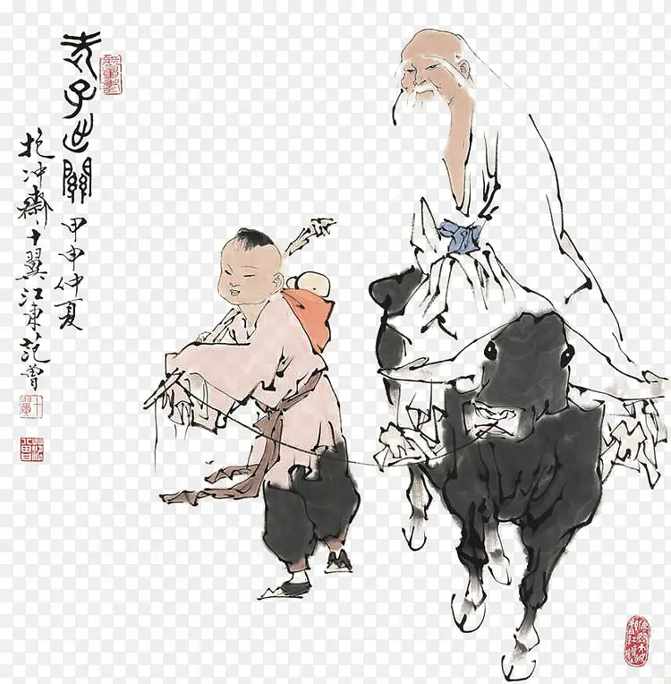 中国风国画老子出关
