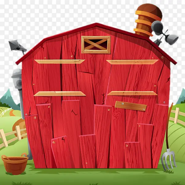 手绘红色小木屋